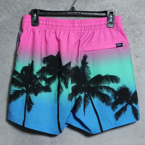 Chubbies Swim Trunks Shorts Mens Size Medium Pink Blue Palm Tree Ombre Quick Dry - Picture 3 of 10